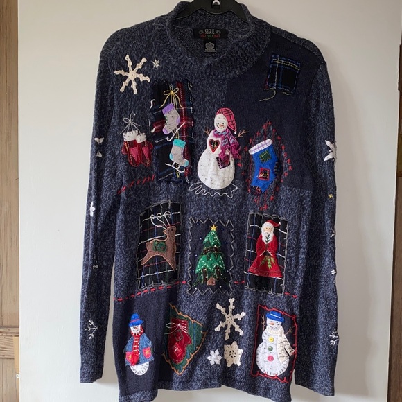 Segue Festive Navy Sweater with Snowman and Tree - Picture 1 of 6